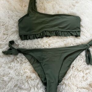 One-Shoulder Olive Green Bikini Set